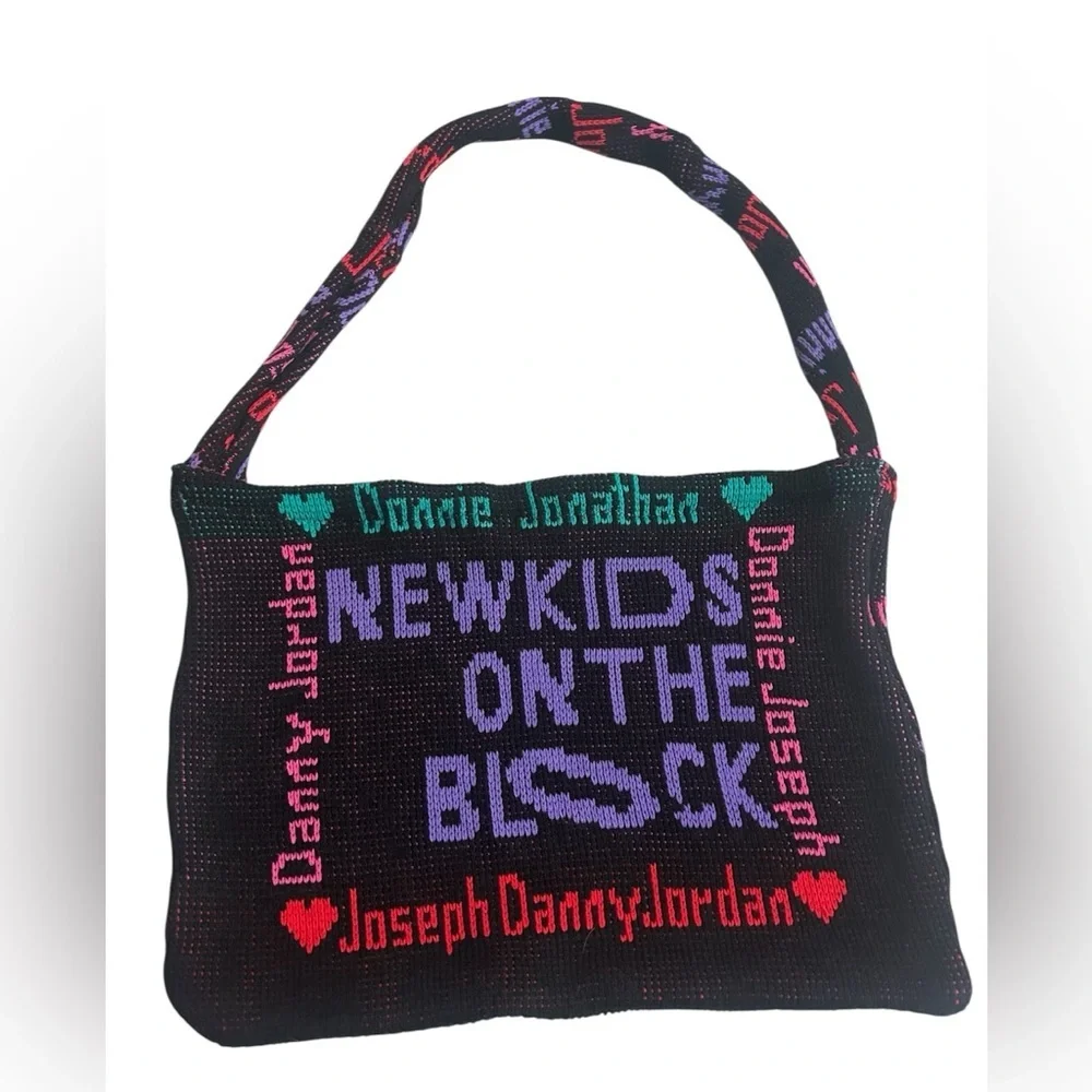 NEW KIDS ON THE BLOCK Black Knit Shoulder Bag- Handmade